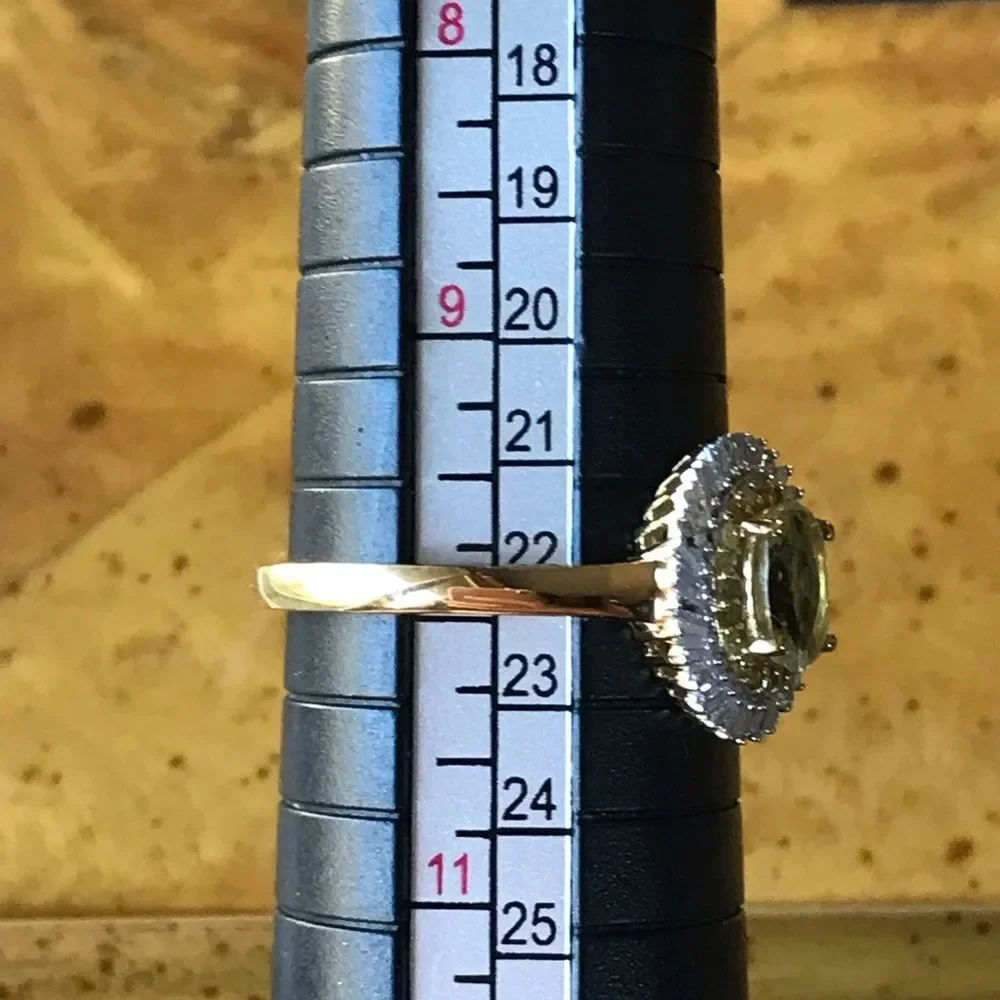 Natural Diamond Golden Apatite Sterling Silver Halo Ring Size 10